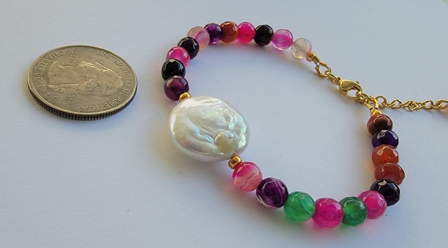 Striped Agate pearl bracelet