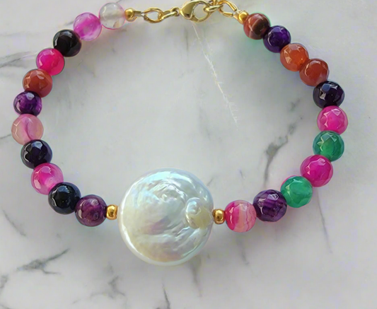 Striped Agate pearl bracelet